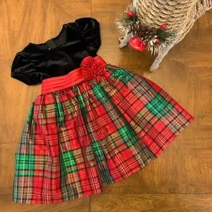 Robe Fille Bonnie Jean Rouge Pailletée Avec Flocons De Neige Argentés | Taille 5 | Occasion Comme Neuve